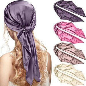 4 Pcs 35 Inch Head Satin Large Bandana Satin Scarves Head Scarf for Women's Hair